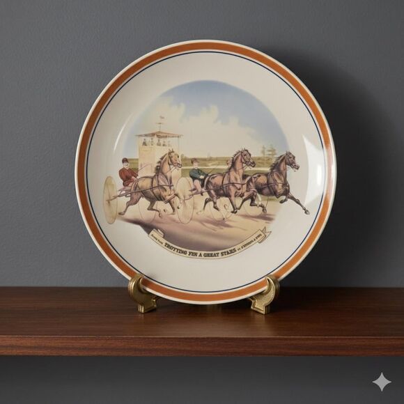 Unbranded Other - Vintage Equestrian Trotting Horse Decorative Plate | Dark Academia Decor